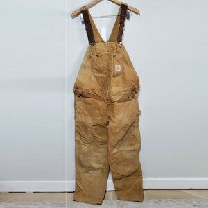 CARHARTT Work Overalls Bibs 2014 Workwear Used Thrashed Tan Brown Men's 40 x 31
